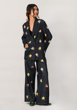 Hezhangensis embroidered wide-leg jeans