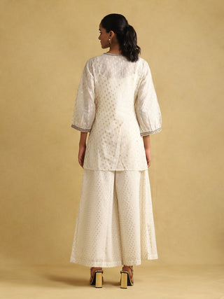 Ritu Kumar-Off-White Embroidered Kurti Set-INDIASPOPUP.COM