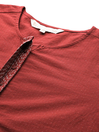 Red solid full sleeve kurti and palazzo