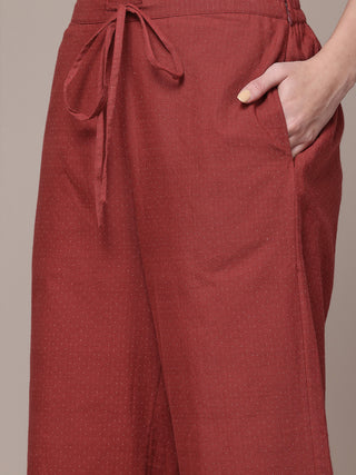 Red solid full sleeve kurti and palazzo