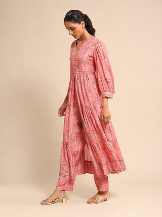 Ritu Kumar-Pink Printed Viscose Kurta And Palazzo-INDIASPOPUP.COM