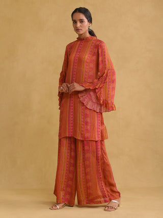 Ritu Kumar-Pink & Orange Floral Kurta And Palazzo-INDIASPOPUP.COM