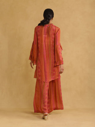 Ritu Kumar-Pink & Orange Floral Kurta And Palazzo-INDIASPOPUP.COM