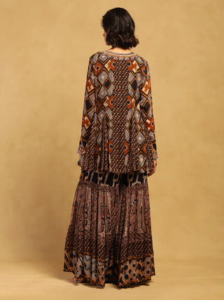 Brown meraki border kurta with sharara