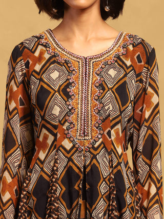 Brown meraki border kurta with sharara