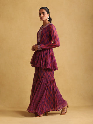 Ritu Kumar-Purple Embroidered Kurta And Sharara-INDIASPOPUP.COM