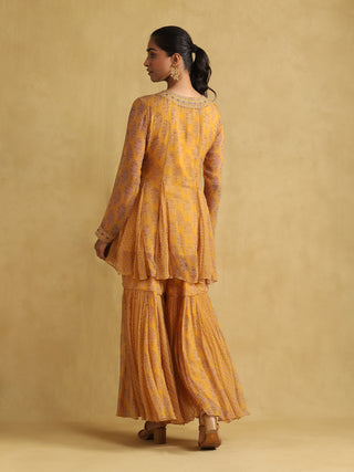Ritu Kumar-Yellow Embroidered Kurta And Sharara-INDIASPOPUP.COM