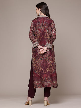 Maroon paisley print full sleeve kurta with pant