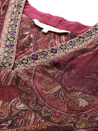 Maroon paisley print full sleeve kurta with pant