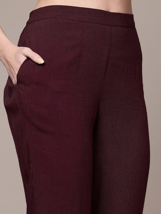 Maroon paisley print full sleeve kurta with pant