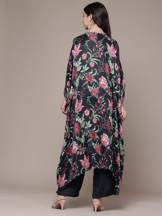 Black full sleeve calf length kurta with pant