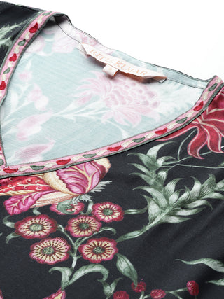 Black full sleeve calf length kurta with pant