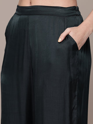 Black full sleeve calf length kurta with pant