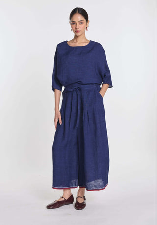 Linen blue elasticated pant