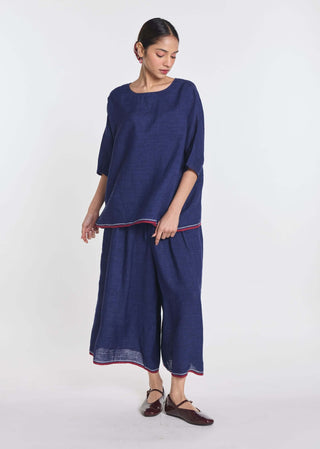 Linen blue elasticated pant