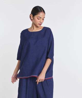 Linen blue drop shoulder top