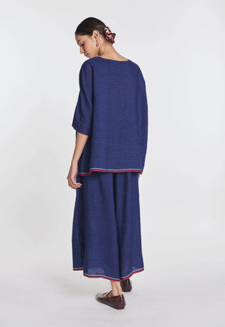Linen blue elasticated pant