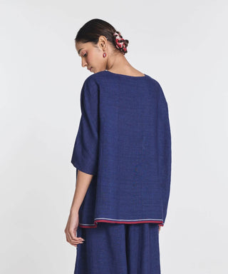 Linen blue drop shoulder top
