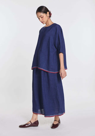 Linen blue elasticated pant