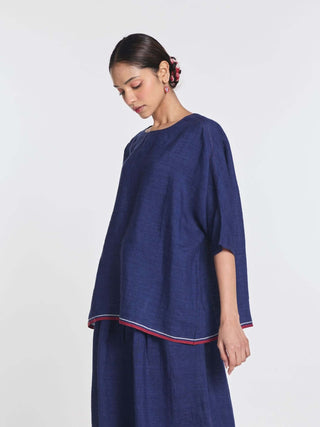 Linen blue drop shoulder top