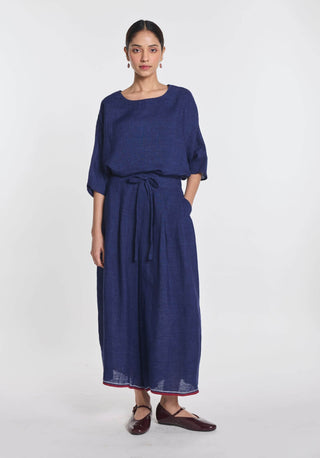 Linen blue elasticated pant