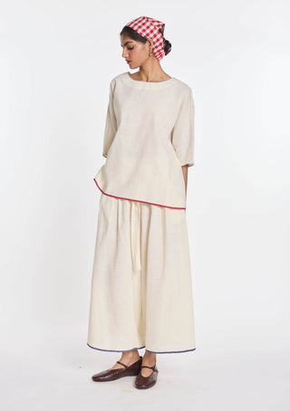 Ivory linen anemone elasticated pant