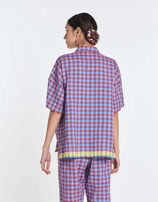 Purple cotton linen daffodils shirt