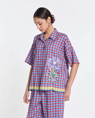 Purple cotton linen daffodils shirt