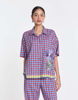 Purple cotton linen daffodils shirt