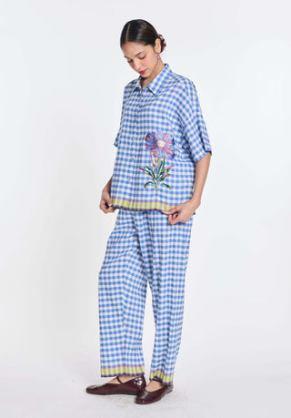 Blue linen petunia elasticated pant