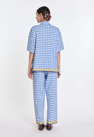 Blue linen petunia elasticated pant