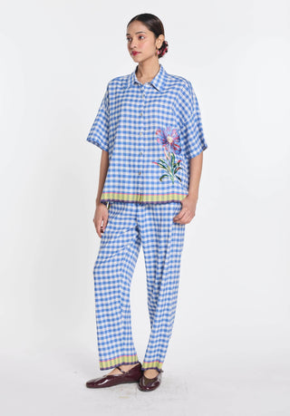 Blue linen petunia elasticated pant