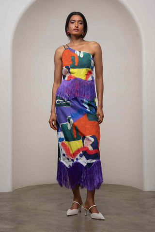 Varen one-shoulder top with midi skirt