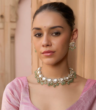 Jayaswi green polki choker and earrings