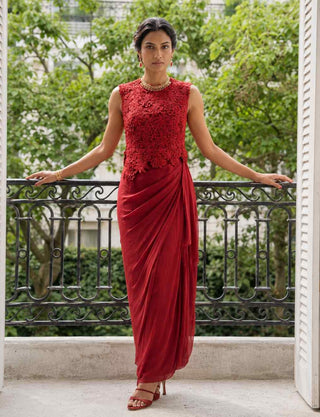 Scarlett maroon top and dhoti set