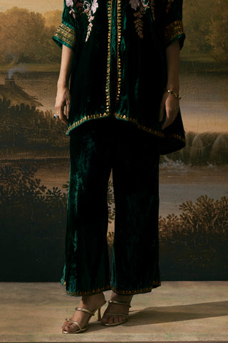 Emerald velvet kimono tunic set