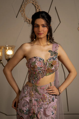 Elysia shimmer net draped sari and blouse