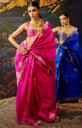 Ekaya-Pink Handwoven Silk Sari And Unstitched Blouse-INDIASPOPUP.COM