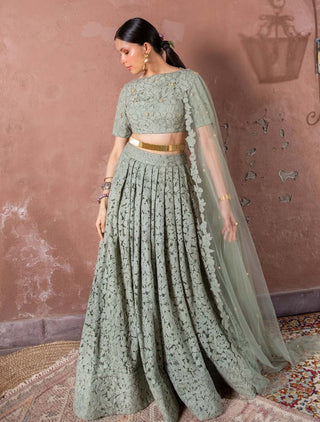 Sage green pleated skirt set