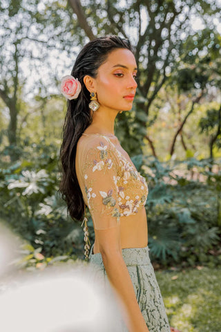 Sage floral skirt and blouse