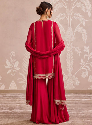 Red organza kurta and sharara set