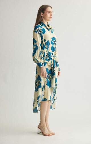 White Blue Floral Wrap Shirt Dress by Koai available on Indiaspopup