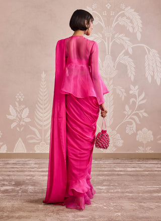 Bright fuchsia peplum jacket and sari set