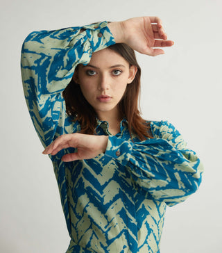 Aqua Blue Chevron Print Shirt And Pants by Koai available on Indiaspopup