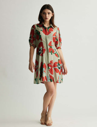 Mint and red floral shirt dress