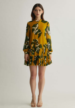 Mustard and green floral short dress