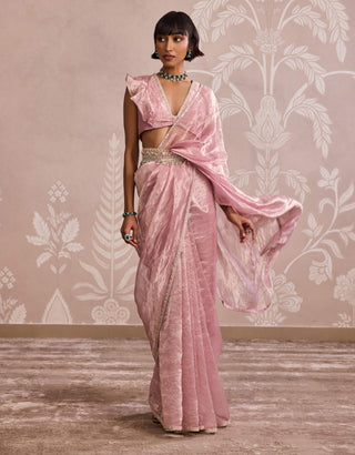 Lilac gold ruffled sari set