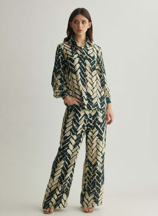 White And Green Chevron Print Shirt And Pants by Koai available on Indiaspopup