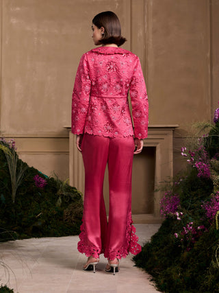 Fuchsia metallic quilted jacket and pants