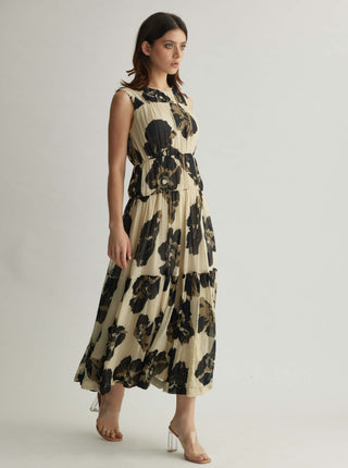 White And Black Floral Sleeveless Midi Dress by Koai available on Indiaspopup